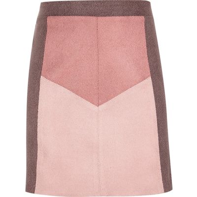 Girls pink faux suede A-line skirt